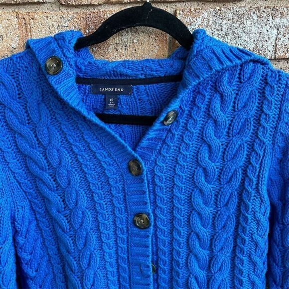 Lands' End Women's XS Blue Cable Knit Button-Up Cardigan Sweater - Picture 3 of 4